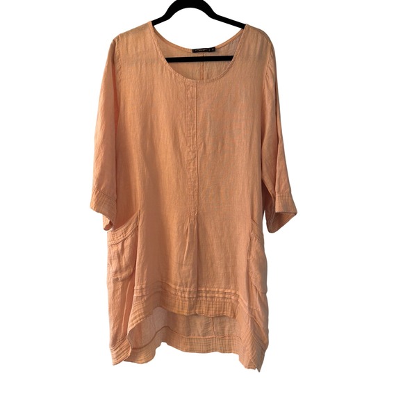 Lungo L'Arno Tops - Lungo L'Arno Tunic Peach 100% Linen Made in Italy 1X Lagenlook High-Low Top